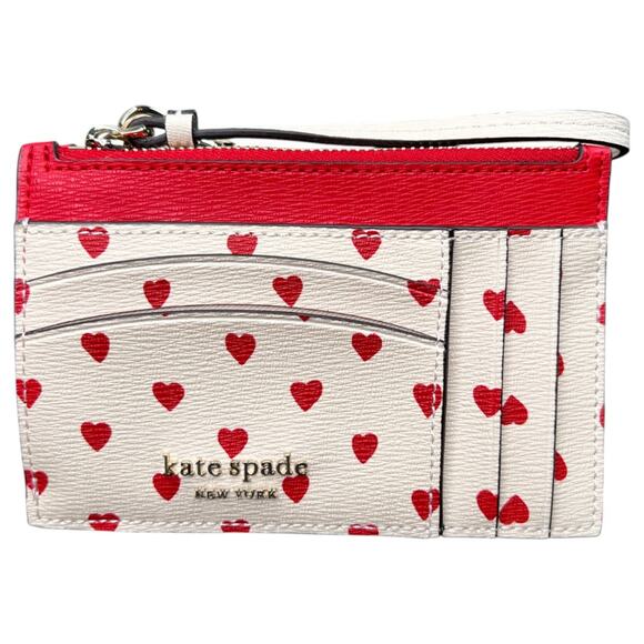 Kate Spade New York Red Heart Print Card Holder Wallet with Wrist Strap - Picture 1 of 5
